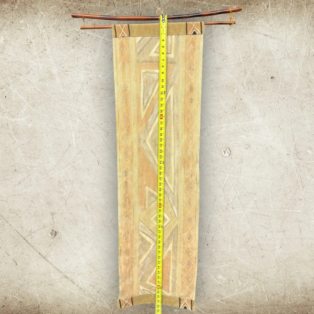 African Mud Cloth Wall Hanging Geometric Hand Painted Textile Art w/ Bamboo Rod‎